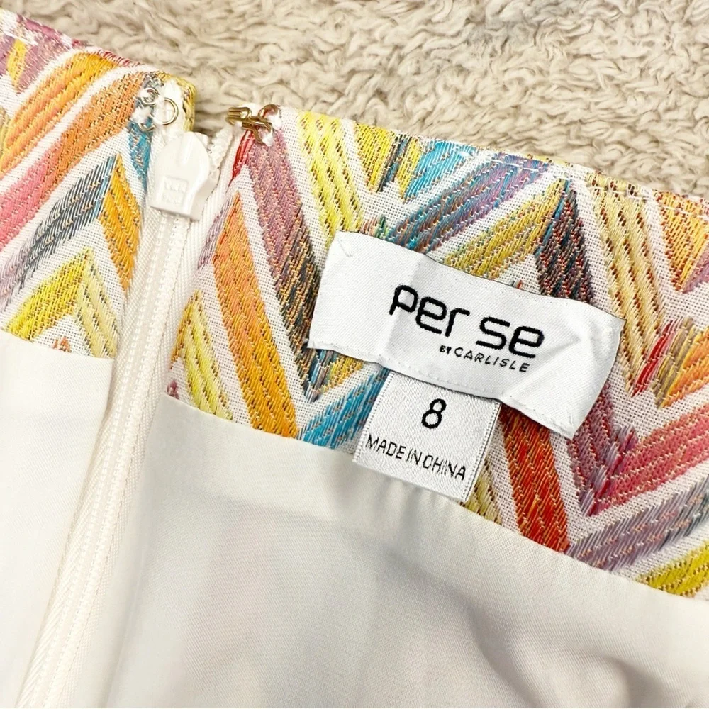 NWT Per Se By Carlisle Multicolored Fringed Chevron Mini Skirt, Size 8 - Picture 8 of 10